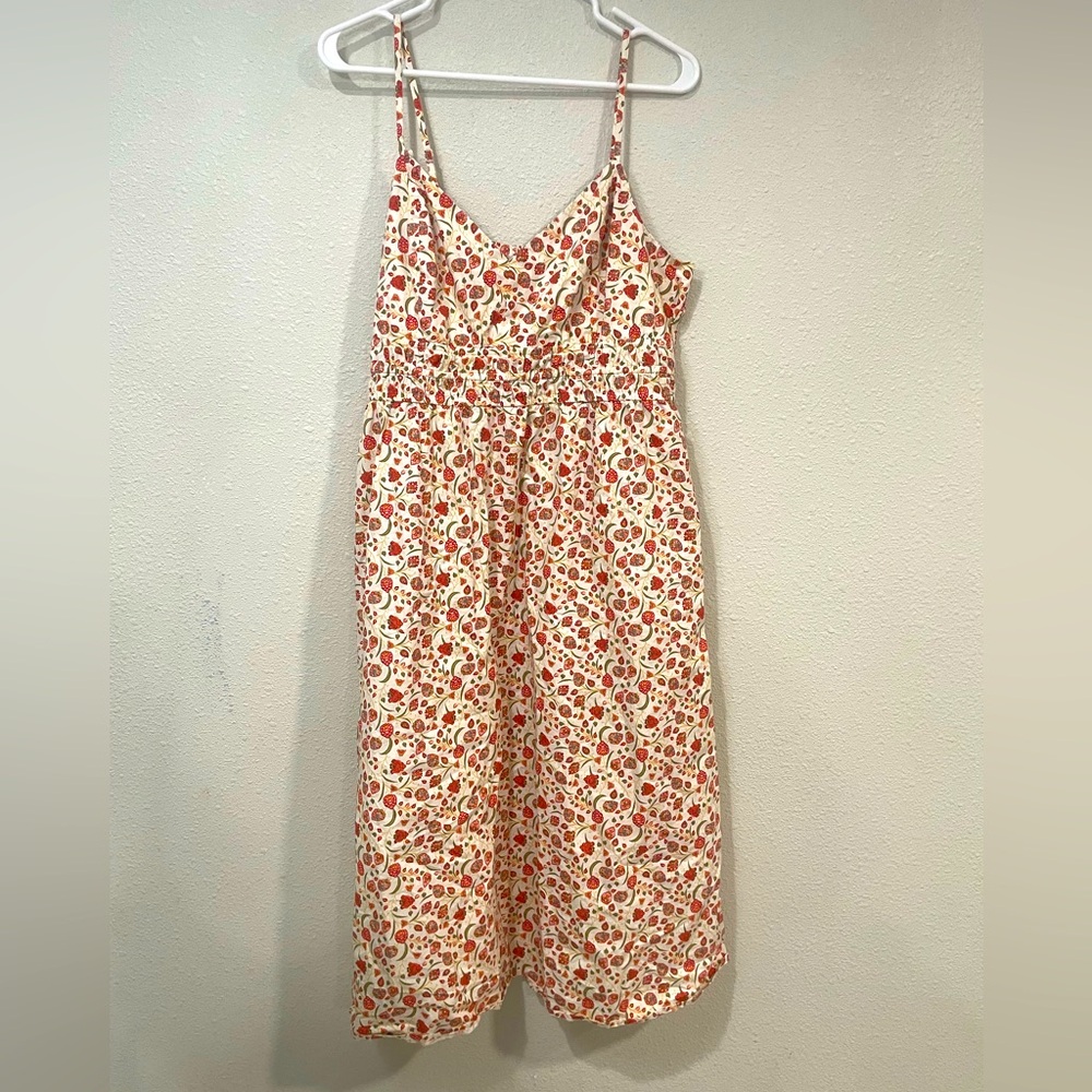 Old Navy Cream with Red Floral Midi Sundress with Pockets – Size Large